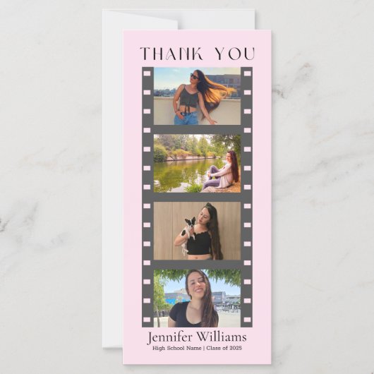 afstuderen 4 foto's stand dank u roze magneet magnetische uitnodiging (Voorkant)