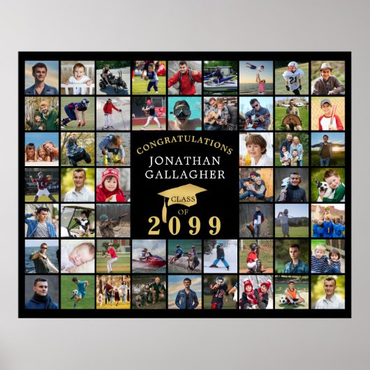 Afstuderen 54 Foto Collage Zwart Gouden Mutse Poster (Voorkant)