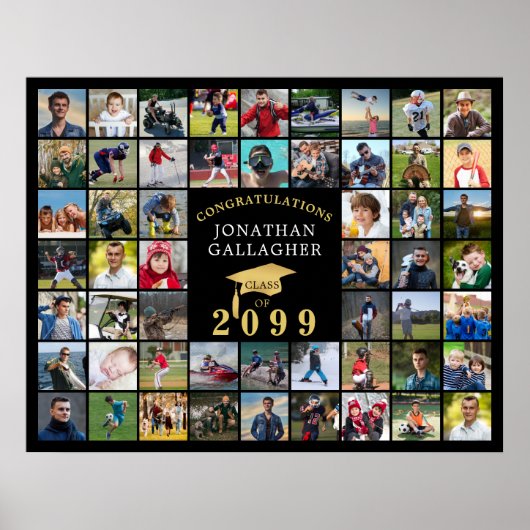 Afstuderen 54 Fotocollage Zwart Goud Pet Poster (Voorkant)
