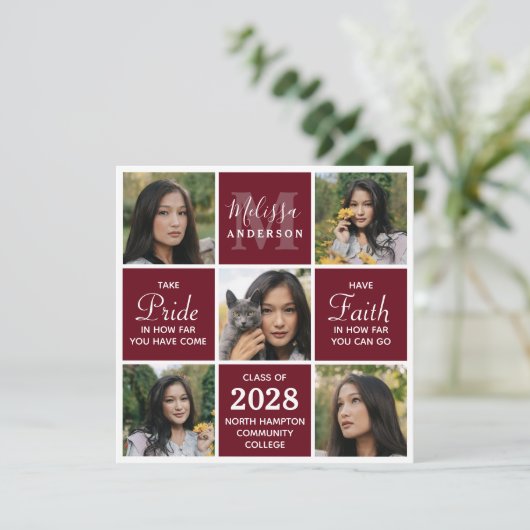 Afstuderen 5 Foto Collage Burgundy Afstuderen Anno Aankondiging (Staand voorkant)