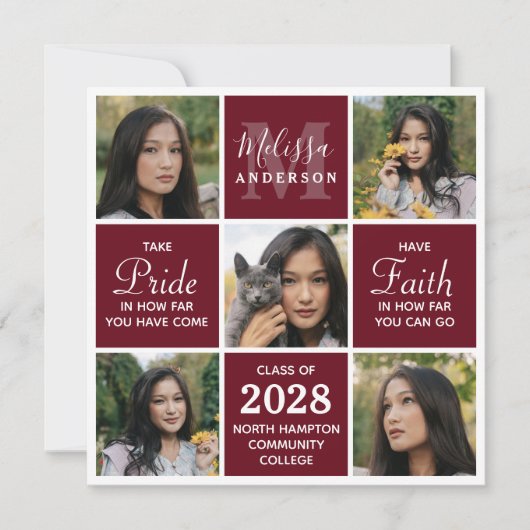 Afstuderen 5 Foto Collage Burgundy Afstuderen Anno Aankondiging (Voorkant)