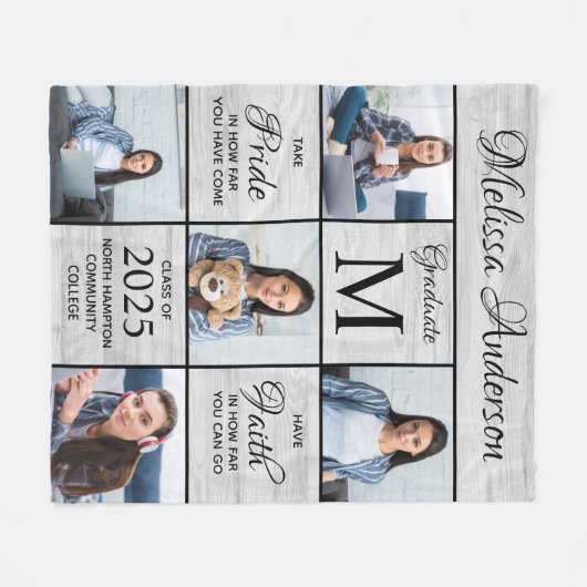 Afstuderen 5 Foto Collage Gray Rustic Afstuderen Fleece Deken (Voorkant (Horizontaal))