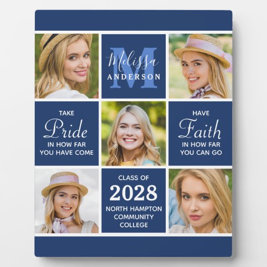 Afstuderen 5 Foto Collage Inspirerend Navy Blue Fotoplaat (Voorkant)