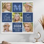 Afstuderen 5 Foto Collage Inspirerend Navy Blue Imitatie Canvas Print<br><div class="desc">Viel uw afstuderen en geef een speciaal gepersonaliseerd cadeau met deze de canvasafdruk van het afstuderen van de douanefoto collage. Dit unieke afstuderen fotocollage canvas zal een schat koepa zijn. Gezegde: "Neem trots in hoe ver je bent gekomen, heb geloof in hoe ver je kunt gaan." Pas met 5 van...</div>