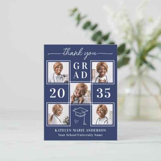 Afstuderen 5 foto gepersonaliseerd Afstuderen dank Briefkaart (Staand voorkant)