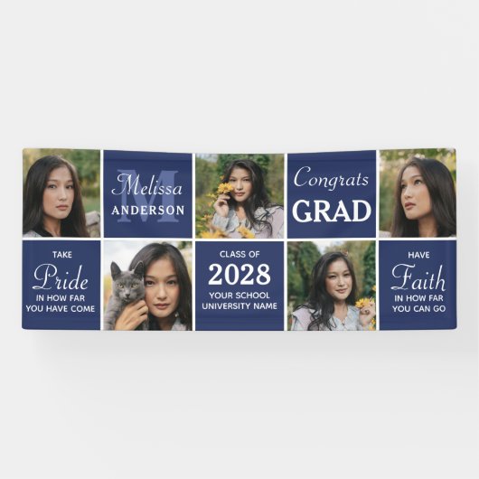 Afstuderen 5 Fotocollage gepersonaliseerd Afstuder Spandoek (Horizontaal)