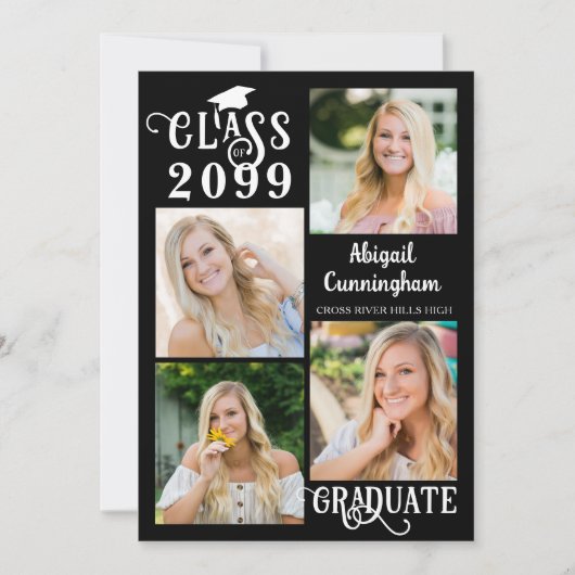 Afstuderen 5 foto's Fancy klassenjaarscript Aankondiging (Voorkant)