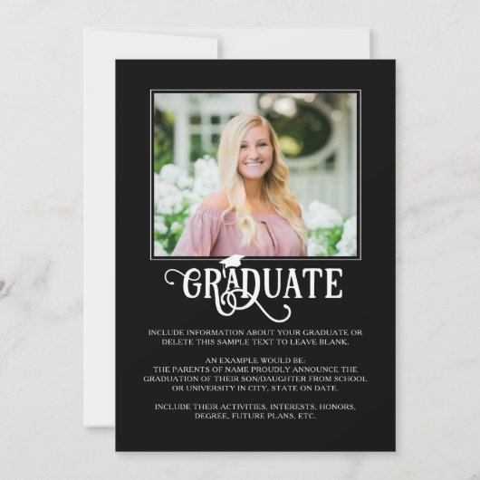 Afstuderen 5 foto's Fancy klassenjaarscript Aankondiging (Achterkant)