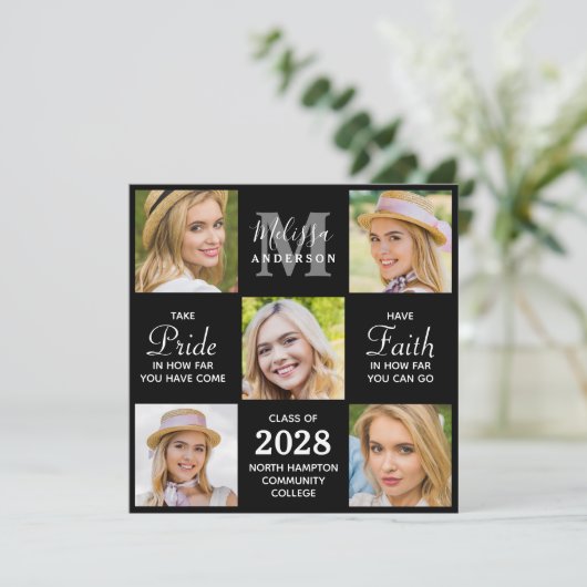 Afstuderen 5 Photo Collage Black Afstuderen Kaart (Staand voorkant)