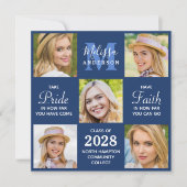 Afstuderen 5 Photo Collage Navy Blue Afstuderen Aankondiging (Voorkant)