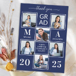 Afstuderen 6 Foto aangepast Navy Blue Afstuderen Bedankkaart<br><div class="desc">Introductie van onze prachtige gepersonaliseerde afstuderen bedankkaarten, de perfecte manier om uw dankbaarheid en waardering in stijl uit te drukken. Deze kaarten zijn ontworpen voor modern afstuderen en hebben een slanke en elegante lay-out met een chique fotocollageoptie, zodat u maximaal zes van uw favoriete seniorenherinneringen van de middelbare school, universiteit...</div>