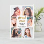 Afstuderen 6 Foto Collage Gold Black Script White Aankondiging (Staand voorkant)