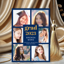 Afstuderen 6 Foto Collage Gold Script Royal Blue