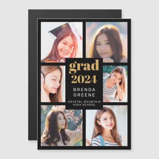 Afstuderen 6 Foto Collage Gold White Script Black (Voorkant / Achterkant)