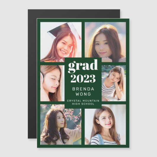 Afstuderen 6 Foto Collage White Script Green (Voorkant / Achterkant)