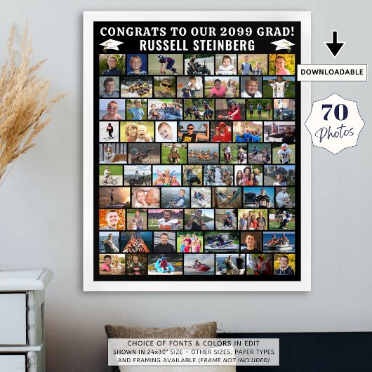 Afstuderen 70 Fotocollage Eenvoudig Aangepast Poster