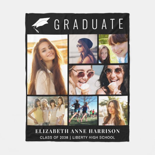 Afstuderen 7 Foto Collage Black Fleece Deken (Voorkant)