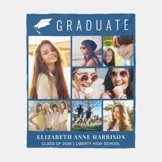 Afstuderen 7 Foto Collage Blue Fleece Deken (Voorkant)