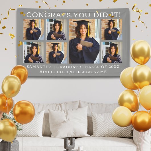 Afstuderen 7 Foto Collage Gefeliciteerd Afgestudee Spandoek