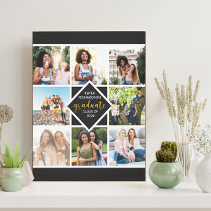 Afstuderen 8 Foto Collage Black en Gold Custom Canvas Afdruk