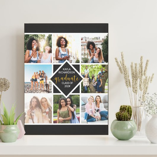Afstuderen 8 Foto Collage Black en Gold Custom Canvas Afdruk