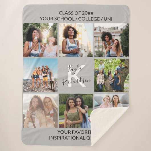 Afstuderen 8 Foto Collage en Quote Gray Afstuderen Sherpa Deken (Voorkant)