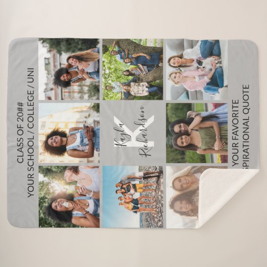 Afstuderen 8 Foto Collage en Quote Gray Afstuderen Sherpa Deken (Voorkant (horizontaal))