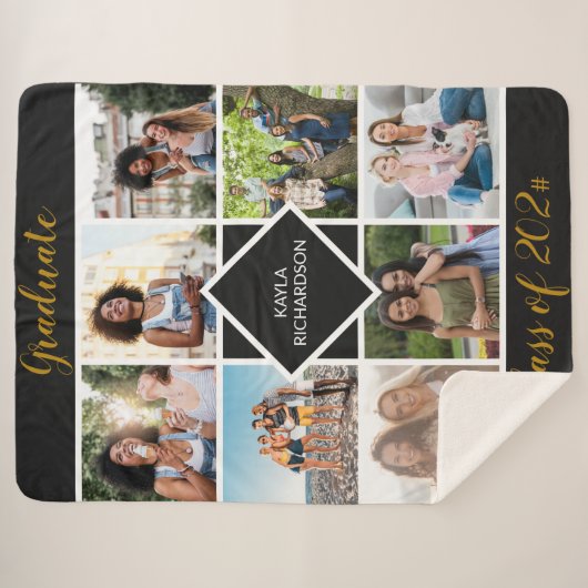 Afstuderen 8 Foto Grid Black en Gold Afstuderen Sherpa Deken (Voorkant (horizontaal))