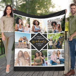 Afstuderen 8 Fotoraster Collage in zwart en goud Fleece Deken