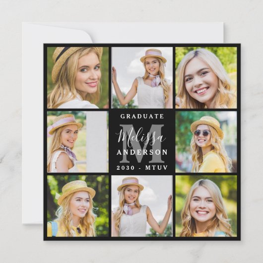 Afstuderen 8 Photo Collage Black Afstuderen Aankondiging (Voorkant)