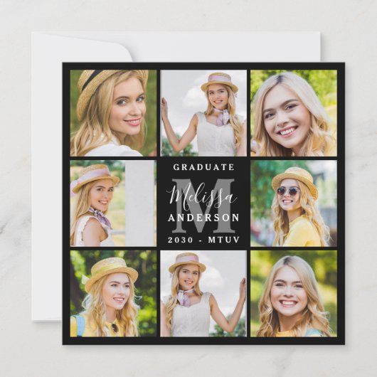 Afstuderen 8 Photo Collage Black Afstuderen Kaart (Voorkant)