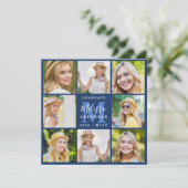 Afstuderen 8 Photo Collage Navy Blue Afstuderen Kaart (Staand voorkant)