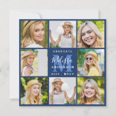 Afstuderen 8 Photo Collage Navy Blue Afstuderen Kaart (Voorkant)