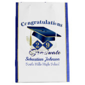 Afstuderen Aangepast blauw en goud Medium Cadeauzakje (Voorkant)
