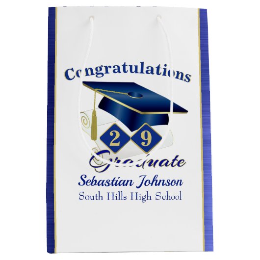 Afstuderen Aangepast blauw en goud Medium Cadeauzakje (Voorkant)