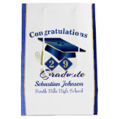 Afstuderen Aangepast blauw en goud Medium Cadeauzakje (Achterkant)