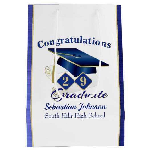 Afstuderen Aangepast blauw en goud Medium Cadeauzakje (Achterkant)