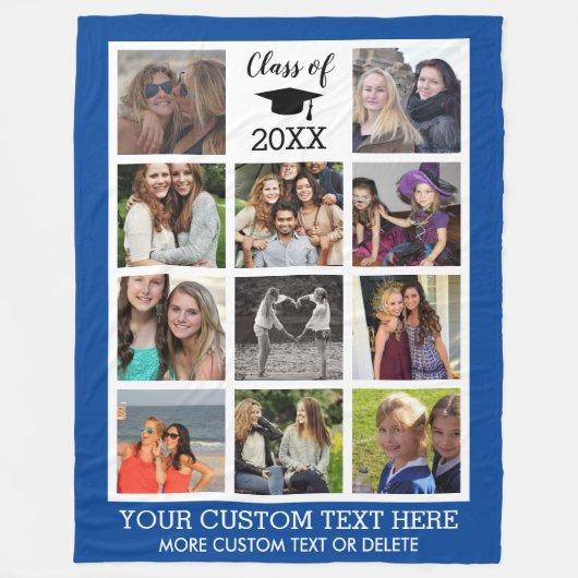 Afstuderen Aangepast fotocollage Blauw Fleece Deken (Voorkant)