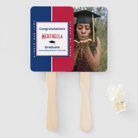 Afstuderen Aangepast fototoetsenbord SOLI DEO GLOR Handwaaier (Voorkant en achterkant)