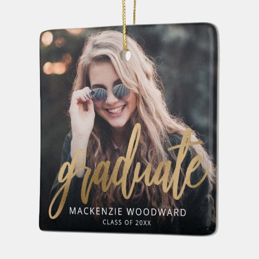 Afstuderen Aangepaste foto Gold Script-toetsenbord Keramisch Ornament (Links)