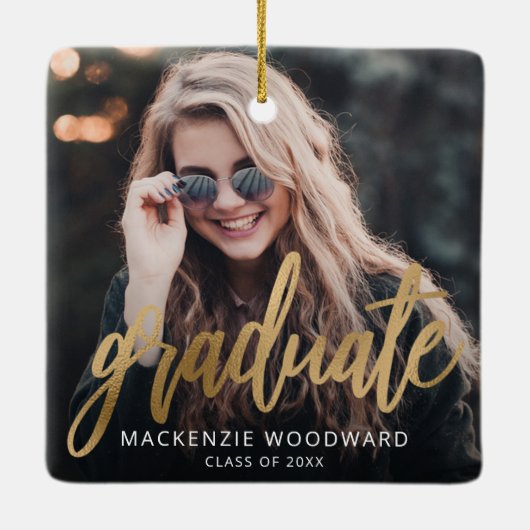 Afstuderen Aangepaste foto Gold Script-toetsenbord Keramisch Ornament (Achterkant)