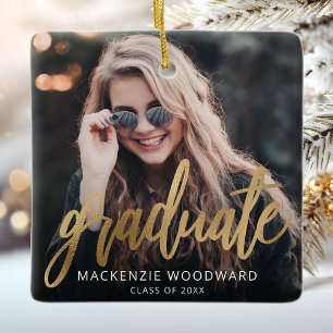 Afstuderen Aangepaste foto Gold Script-toetsenbord Keramisch Ornament