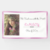 Afstuderen, aangepaste foto, roze en wit spandoek (Horizontaal)