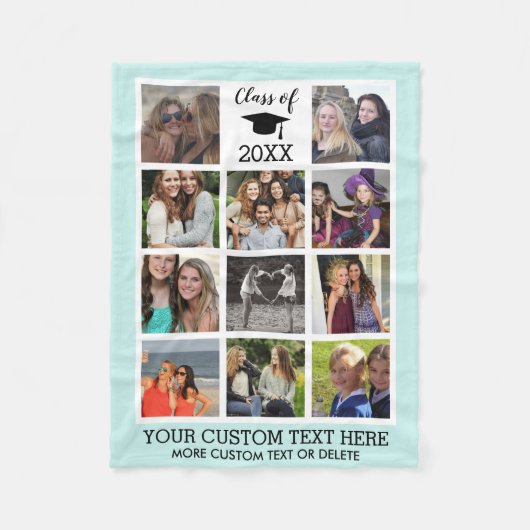 Afstuderen Aangepaste fotocollage-klasse geheugen Fleece Deken (Voorkant)