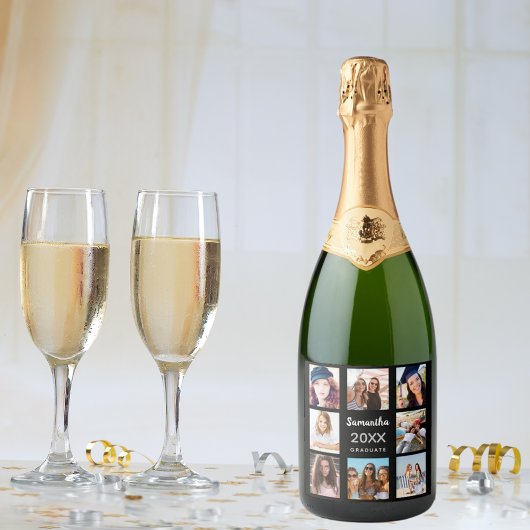 Afstuderen aangepaste fotocollage zwart sparkling wijnetiket