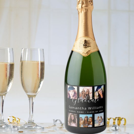 Afstuderen aangepaste fotocollage zwart sparkling wijnetiket