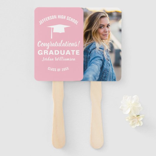 Afstuderen Aangepaste schoolkleur Afstuderen Foto Handwaaier (Voorkant en achterkant)