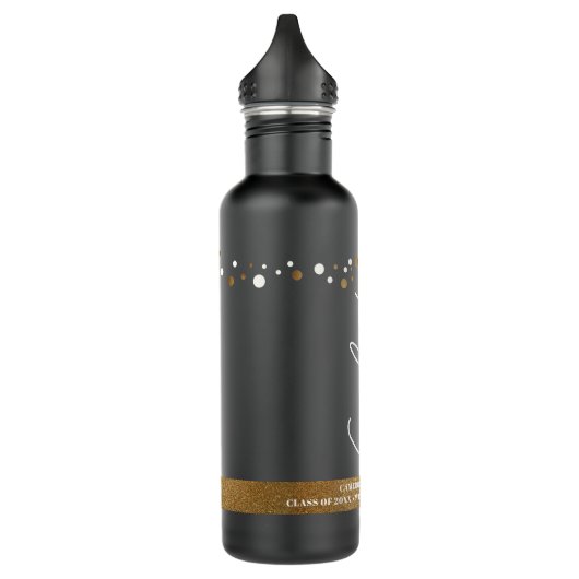 Afstuderen Aangepaste schoolnaam Confetti Gold zwa Waterfles (Links)