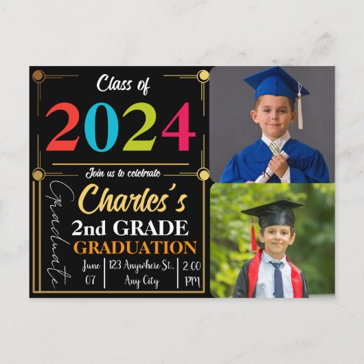 Afstuderen Aangepaste Tekst & Afbeeldingen 2e Grad Aankondigingskaart (Achterkant)