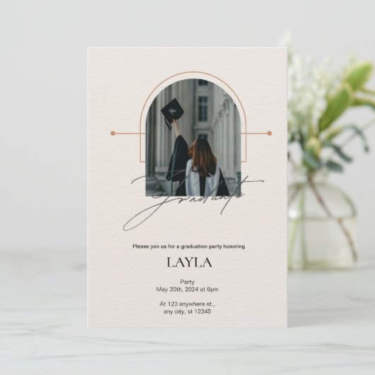 Afstuderen aankondiging: 1 foto, crème kleur kaart (Staand voorkant)
